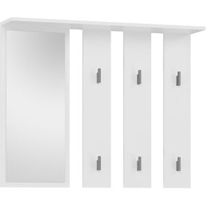 Alpen Home Novick Solid Wood 6 - Hook Wall Mounted Coat Rack with Mirror White 81.5cm H X 100cm W X 15cm D Alpen Home Novick Solid Wood 6 - Hook Wall Mounted Coat Rack with Mirror White 81.5cm H X 100cm W X 15cm D