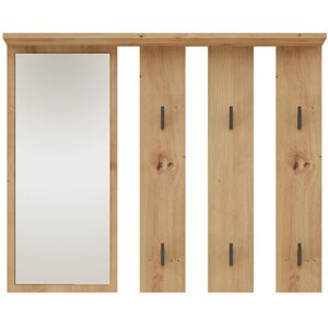 Alpen Home Novick Solid Wood 6 - Hook Wall Mounted Coat Rack with Mirror Artisan Oak 81.5cm H X 100cm W X 15cm D Alpen Home Novick Solid Wood 6 - Hook Wall Mounted Coat Rack with Mirror Artisan Oak 81.5cm H X 100cm W X 15cm D