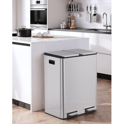LIFERUN Stainless Steel Step On Multi-Compartment Rubbish & Recycling Bin - 60L Silver 60L LIFERUN Stainless Steel Step On Multi-Compartment Rubbish & Recycling Bin - 60L Silver 60L