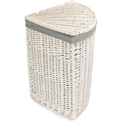 August Grove Wicker Lined Corner Laundry Bin Basket White Wash/Grey Lining Large (60cm H x 46cm W x 46cm D) August Grove Wicker Lined Corner Laundry Bin Basket White Wash/Grey Lining Large (60cm H x 46cm W x 46cm D)