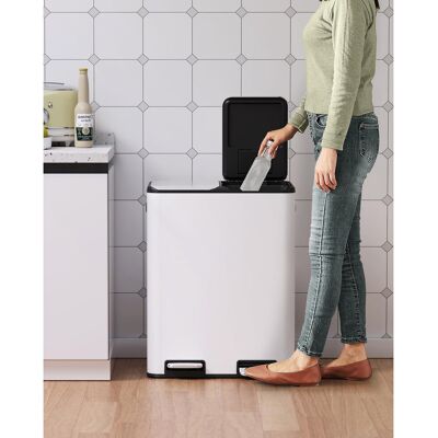 LIFERUN Stainless Steel Step On Multi-Compartment Rubbish & Recycling Bin - 60L White 60L LIFERUN Stainless Steel Step On Multi-Compartment Rubbish & Recycling Bin - 60L White 60L