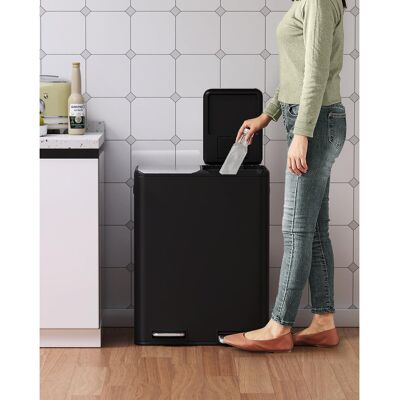 LIFERUN Stainless Steel Step On Multi-Compartment Rubbish & Recycling Bin - 60L Matte Black 60L LIFERUN Stainless Steel Step On Multi-Compartment Rubbish & Recycling Bin - 60L Matte Black 60L