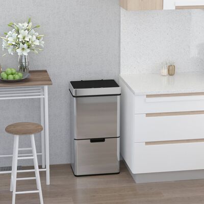 Symple Stuff HOMCOM 72L Recycling Sensor Bin Stainless Steel Trash Can 3 Compartments Silver 72L Symple Stuff HOMCOM 72L Recycling Sensor Bin Stainless Steel Trash Can 3 Compartments Silver 72L