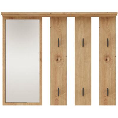 Alpen Home Novick Solid Wood 6 - Hook Wall Mounted Coat Rack with Mirror Artisan Oak 81.5cm H X 100cm W X 15cm D Alpen Home Novick Solid Wood 6 - Hook Wall Mounted Coat Rack with Mirror Artisan Oak 81.5cm H X 100cm W X 15cm D