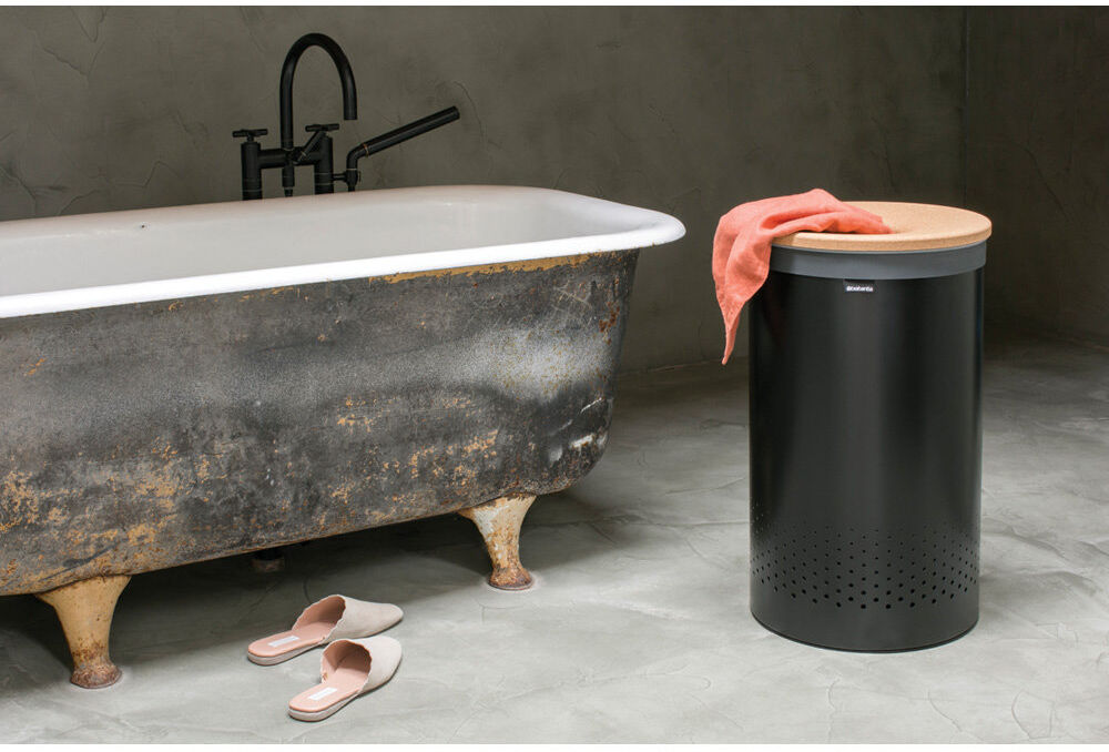 Brabantia Cork Lid Laundry Bin 60 Litre Black 63.5cm H X 38cm W X 38cm D