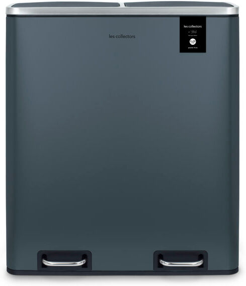 LES COLLECTORS Stainless Steel 60 Litre Step On Multi-Compartments Trash & Recycling Bin Grey/Brown/Blue 60L