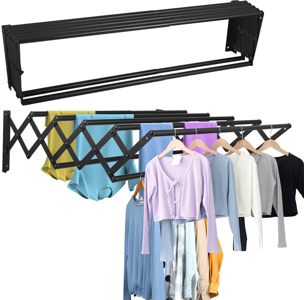 Metro Wall Mounted Clothes Drying Rack, Foldable Clothes Airer 18cm H X 80cm W X 58cm D