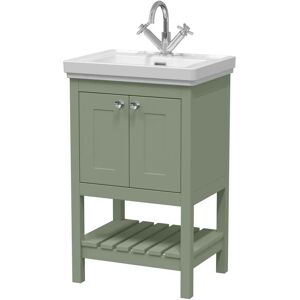 Hudson Reed Bexley 500mm Free Standing Single Bathroom Vanity with Fireclay Top brown/white 86.5 H x 50.0 W x 40.6 D cm