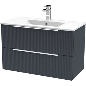 Hudson Reed Fluted 805mm Wall Hung Single Vanity Unit black 51.8 H x 80.5 W x 39.5 D cm