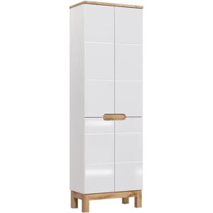 Ebern Designs Ereline 60Cm W x 187Cm H x 33Cm D Tall Bathroom Cabinet brown/white 187.0 H x 60.0 W x 33.0 D cm