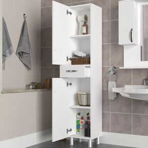 Ebern Designs 35Cm W x 179Cm H x 31.3Cm Free-Standing Bathroom Cabinet brown/white 179.0 H x 35.0 W x 31.3 D cm