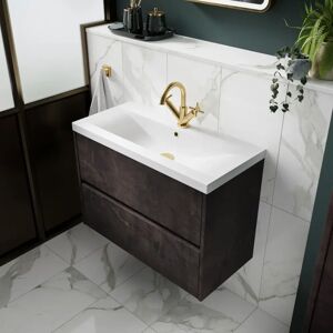 Hudson Reed 800mm Wall Mounted Single Bathroom Vanity with Vitreous China Vanity Top brown/white 39.0 H x 80.0 W x 57.9 D cm