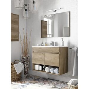 Ebern Designs Shreveport 2 Door Bathroom Cabinet, Suspended Cabinet With Shelf And Mirror, Sink Not Included brown 64.0 H x 80.0 W x 45.0 D cm