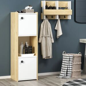Ebern Designs 39Cm W x 120Cm H x 35Cm D Wood Free-Standing Bathroom Cabinet white/yellow 120.0 H x 38.6 W x 35.0 D cm