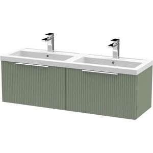 Hudson Reed Fluted 1200mm Wall Hung Double Vanity Unit brown/white 39.9 H x 120.5 W x 38.3 D cm