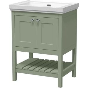 Hudson Reed Bexley 600mm Free Standing Single Bathroom Vanity with Fireclay Top brown/white 86.5 H x 60.0 W x 47.1 D cm