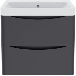 Latitude Run 600mm 2 Drawer Wall Hung Vanity Bathroom Cabinet & Basin Set Anthracite