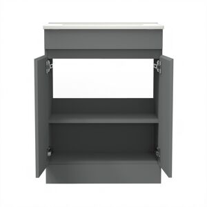 17 Stories 800*600mm Bathroom Floor Standing Vanity unit with 2 Doors,Ceramic Basin,White Anthracite 800mm H X 600mm W X 390mm D