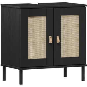 17 Stories Vanity unit 62 cm Havant solid pine lacquered bathroom cabinet Black 165.1cm H X 401.32cm W X 101.6cm D