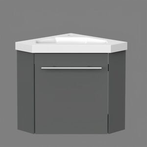 17 Stories Corner Vanity Unit with Resinous Sink Wall-hung Small Cabinet Matt Grey Fully Assembled Anthracite 420mm H X 395mm W X 395mm D