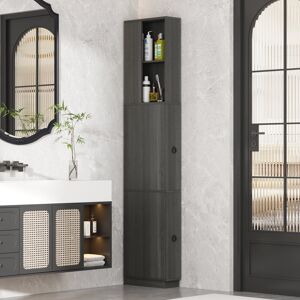 Latitude Run Tall Bathroom Cabinet, Slim Bathroom Floor Cabinet, Freestanding Narrow Storage Cabinets with Open Shelf, 2 Drawers Natural 185cm H X 40cm W X 15cm D