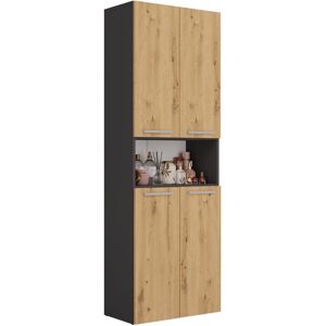 Latitude Run Cambree 60Cm W x 174Cm H x 30Cm D Free-Standing Tall Bathroom Cabinet Black/Oak 174cm H X 60cm W X 30cm D