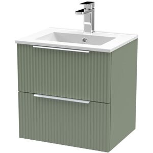 Hudson Reed Fluted 500mm Wall Hung Single Vanity Unit Satin Green 518mm H X 500mm W X 390mm D
