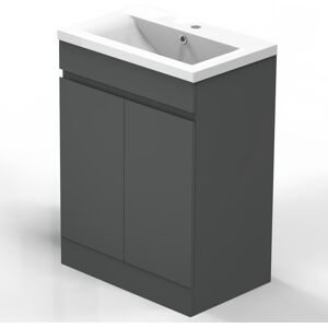 17 Stories Freestanding Vanity Unit with Resinous Sink Bathroom Storage Cabinet 500mm Matt Grey 2 Doors Anthracite 800mm H X 500mm W X 385mm D