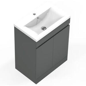 17 Stories Freestanding Vanity Unit with Ceramic Sink Bathroom Storage Cabinet 500mm Matt White 2 Doors Anthracite 800mm H X 500mm W X 385mm D