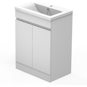 17 Stories Freestanding Vanity Unit with Resinous Sink Bathroom Storage Cabinet 500mm Matt Grey 2 Doors White 800mm H X 500mm W X 385mm D