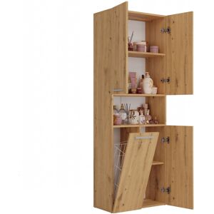 Latitude Run Cambree 60cm W x 174cm D Free-Standing Tall Bathroom Cabinet Oak 174cm H X 60cm W X 30cm D