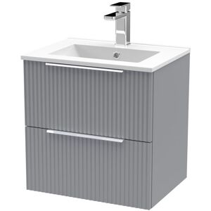 Hudson Reed Fluted 500mm Wall Hung Single Vanity Unit Satin Grey 518mm H X 500mm W X 390mm D