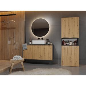 Latitude Run Cambree 60cm W x 174cm D Free-Standing Tall Bathroom Cabinet Black/Oak 174cm H X 60cm W X 30cm D Latitude Run Cambree 60cm W x 174cm D Free-Standing Tall Bathroom Cabinet Black/Oak 174cm H X 60cm W X 30cm D