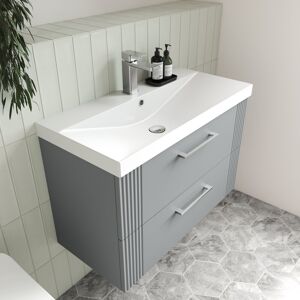 Nuie Deco 810mm Wall Hung Single Vanity Satin Grey 550mm H X 810mm W X 395mm D Nuie Deco 810mm Wall Hung Single Vanity Satin Grey 550mm H X 810mm W X 395mm D