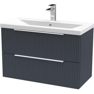 Hudson Reed Fluted 810mm Wall Hung Single Vanity Unit Satin Blue 540mm H X 810mm W X 390mm D Hudson Reed Fluted 810mm Wall Hung Single Vanity Unit Satin Blue 540mm H X 810mm W X 390mm D