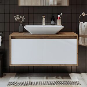 Ebern Designs Ruarie Bathroom Vanity Unit with Ceramic Washbasin 100cm Atlantic White/Oak 58mm H X 100mm W X 45mm D Ebern Designs Ruarie Bathroom Vanity Unit with Ceramic Washbasin 100cm Atlantic White/Oak 58mm H X 100mm W X 45mm D