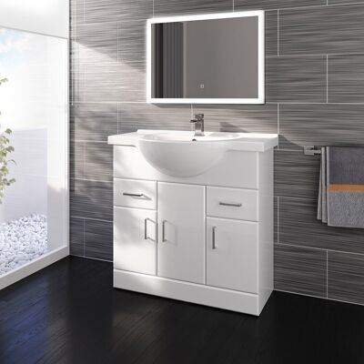iBathUK 850mm White Gloss Basin Vanity Cabinet Bathroom Storage Furniture Sink Unit White 40cm H X 55cm W X 44.6cm D iBathUK 850mm White Gloss Basin Vanity Cabinet Bathroom Storage Furniture Sink Unit White 40cm H X 55cm W X 44.6cm D