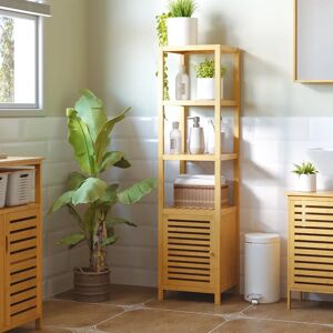 HOMCOM Bathroom cabinet with 3 open compartments, bamboo storage cabinet, bathroom cabinet, natural, 36 x 33 x 140cm brown 140.0 H x 36.0 W x 33.0 D cm