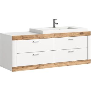 Latitude Run Asheboro 132Cm Wall Mounted Single Bathroom Vanity Base Only in White/Natural brown/white 50.0 H x 132.0 W x 48.0 D cm