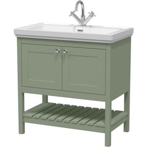 Hudson Reed Bexley 800mm Free Standing Single Bathroom Vanity with Fireclay Top brown/white 86.5 H x 80.0 W x 47.0 D cm