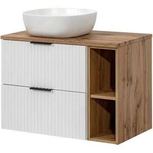 Ebern Designs Reena 80cm Single Bathroom Vanity Base Only in White/Oak Wotan brown/white 73.7 H x 80.0 W x 46.0 D cm