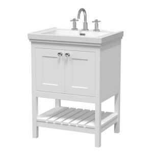 Hudson Reed Bexley 600mm Free Standing Single Bathroom Vanity with Fireclay Top brown/white 86.5 H x 60.0 W x 47.1 D cm