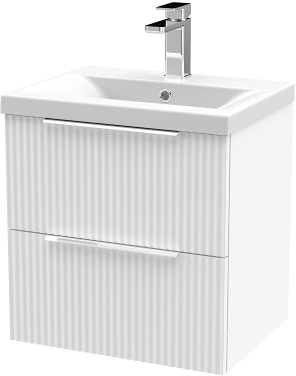 Hudson Reed Fluted 500mm Wall Hung Single Vanity Satin White 540mm H X 510mm W X 390mm D
