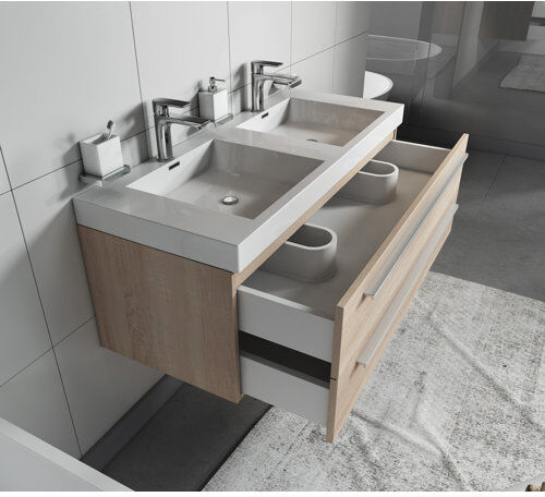 Belfry Bathroom Kailyn 1200mm Wall Hung Double Vanity Unit Belfry Bathroom Vanity Base Colour: Light Oak  - Size: 65cm H X 120cm W X 50cm D Belfry Bathroom Kailyn 1200mm Wall Hung Double Vanity Unit Belfry Bathroom Vanity Base Colour: Light Oak  - Size: 65cm H X 120cm W X 50cm D