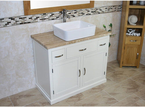 Brayden Studio Roderick Solid Oak 1000mm Free-standing Single Vanity Unit Brayden Studio Top Finish: Travertine, Vanity Base Colour: White  - Size: 950cm H X 1000cm W X 500cm D Brayden Studio Roderick Solid Oak 1000mm Free-standing Single Vanity Unit Brayden Studio Top Finish: Travertine, Vanity Base Colour: White  - Size: 950cm H X 1000cm W X 500cm D
