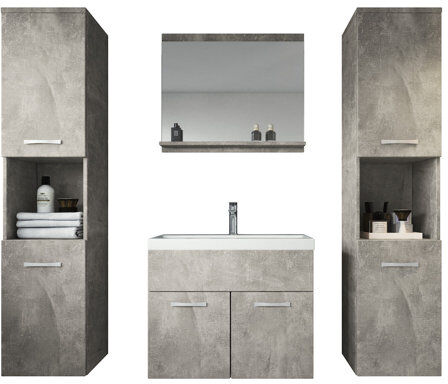 Belfry Bathroom Philomene 600mm Vanity and Mirror Set Belfry Bathroom Furniture Finish: Light Grey  - Size: 100cm H X 71cm W X 71cm D Belfry Bathroom Philomene 600mm Vanity and Mirror Set Belfry Bathroom Furniture Finish: Light Grey  - Size: 100cm H X 71cm W X 71cm D