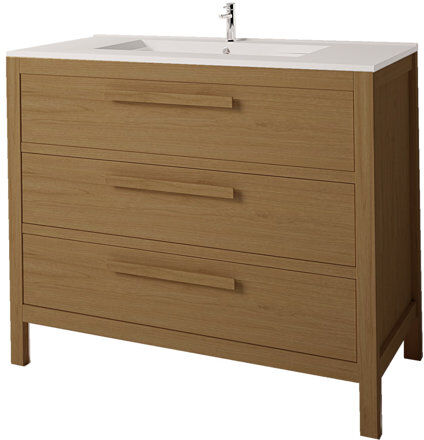 17 Stories Nakagawa Solid Pine 1000mm Free-standing Single Vanity Unit 17 Stories Vanity Base Colour: Medium Wood  - Size: 850cm H X 1000cm W X 450cm D 17 Stories Nakagawa Solid Pine 1000mm Free-standing Single Vanity Unit 17 Stories Vanity Base Colour: Medium Wood  - Size: 850cm H X 1000cm W X 450cm D
