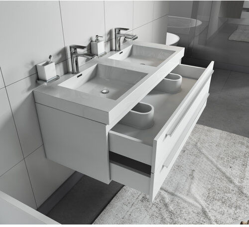 Belfry Bathroom Kailyn 1200mm Wall Hung Double Vanity Unit Belfry Bathroom Vanity Base Colour: White  - Size: 40cm H X 120cm W X 50cm D Belfry Bathroom Kailyn 1200mm Wall Hung Double Vanity Unit Belfry Bathroom Vanity Base Colour: White  - Size: 40cm H X 120cm W X 50cm D