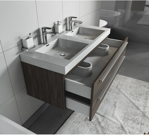 Belfry Bathroom Kailyn 1200mm Wall Hung Double Vanity Unit Belfry Bathroom Vanity Base Colour: Grey Oak  - Size: 65cm H X 120cm W X 50cm D Belfry Bathroom Kailyn 1200mm Wall Hung Double Vanity Unit Belfry Bathroom Vanity Base Colour: Grey Oak  - Size: 65cm H X 120cm W X 50cm D