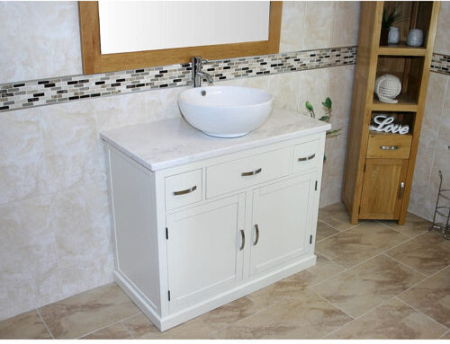 Brayden Studio Robinett Solid Oak 1000mm Free-standing Single Vanity Unit Brayden Studio Top Finish: White Marble, Vanity Base Colour: White  - Size: 950cm H X 1000cm W X 500cm D Brayden Studio Robinett Solid Oak 1000mm Free-standing Single Vanity Unit Brayden Studio Top Finish: White Marble, Vanity Base Colour: White  - Size: 950cm H X 1000cm W X 500cm D